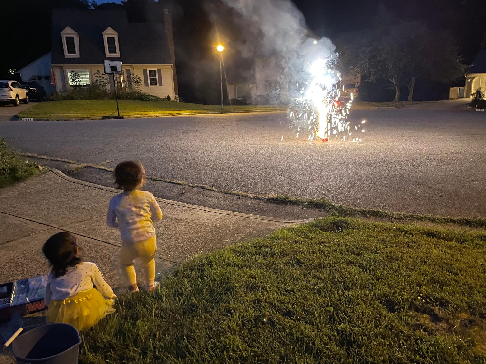 fireworks at night on street